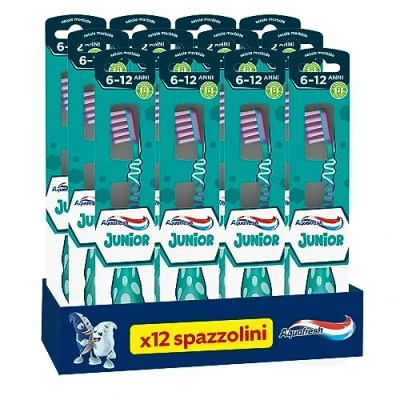 Image de Aquafresh Junior, Brosse à dents pour enfants 6 12 ans, de lait et permanentes, poils doux, nettoyage efficace, cou flexible, lot
