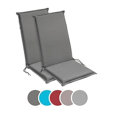 Image de sleepling 197231 lot de 2 coussins d&#039;extérieur pour fauteuil à dossier Chaise jardin terrasse Fabriqué en UE Bande réglage Housse amovible et lavable, 120 x 50 6 cm, argent