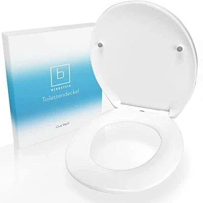 Image de Benkstein® Abattant WC avec Frein de Chute Cuvette Toilette Premium à Fermeture Automatique Douce. Lunette Universelle Amovible Duroplast Antibactérien Blanc et Charnières en Acier Inoxydable