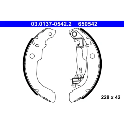 Image de ATE 03.0137 0542.2 Mâchoires De Frein 228 42 avec levier PEUGEOT: 208 I 3/5 portes, 301 Berline, CITROËN: C3 III, C Elysée Berline