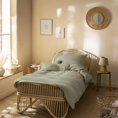 Image de MATT &amp; ROSE Parure de lit Unie Double Gaze Coton 100% qualité supérieure Oeko TEX Housse Couette 140x200cm + 1 Taie d&#039;oreiller 63x63cm Lichen