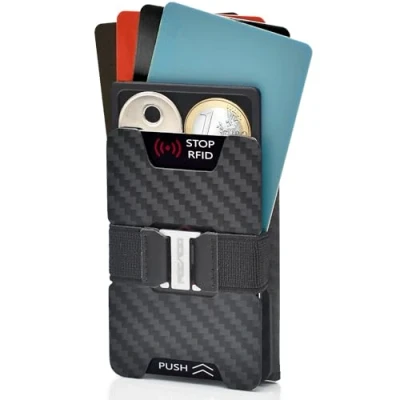 Image de POCARDO Portefeuille fin, Noir avec motif carbone, Mit Münzfach und RFID Blocker, Minimaliste