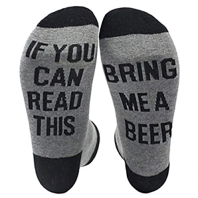 Image de Himozoo Chaussettes fantaisie en coton avec inscription « If You Can Read This Bring Me Beer Whisky » Cadeau d&#039;anniversaire amusant ou amusant, Grey A Beer, 3 11