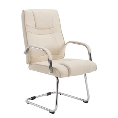 Image de CLP Chaise Cantilever Attila Tissu avec Accoudoirs I Fauteuil Oscillant Piètement Luge Métal Chromé De Salle A Manger Rembourrée, Couleur:crème