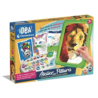 Image de Clementoni Idea Atelier de la peinture, jeu d&#039;art pour enfants 7+ ans, set créatif avec trépied, tableau noir, tempères, pinceaux et kits peinture numéros, fabriqué en Italie, 18677