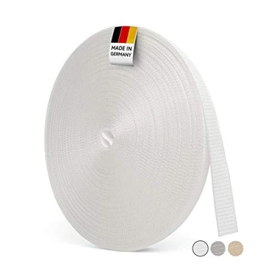 Image de BAUHELD® Sangle de volet roulant,50 m,14 mm,23 mm,Fabriquée en Allemagne,Convient pour les volets roulants sur portes et fenêtres,Haute résistance à la déchirure aux UV, blanc, beige