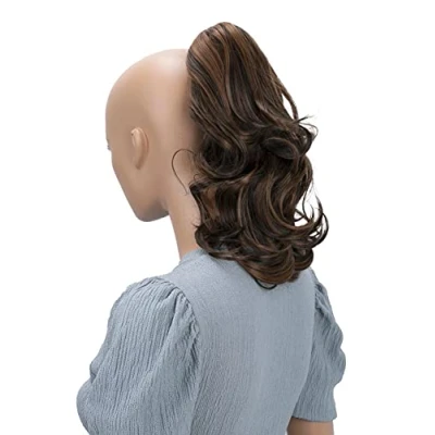 Image de CAISHA 30cm Postiche Avec Clip Papillon Natte Queue De Cheval Extensions Cheveux Volumineux Ondulé Mélange Brun H92