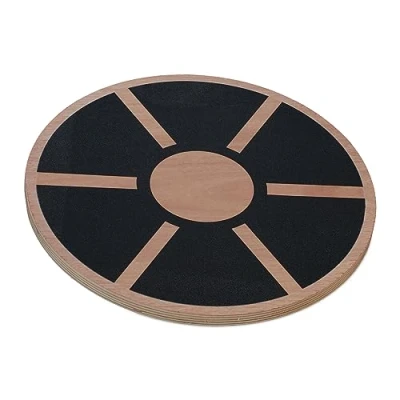 Image de Relaxdays Planche d’équilibre, pour débutants &amp; avancés, H x D : 8 40 cm, Accessoire en Bois, Nature Noir