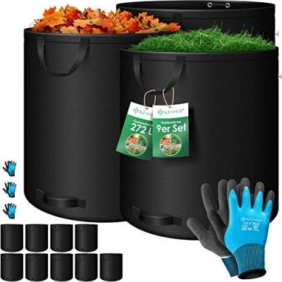 Image de KESSER® Sacs de Jardin 9x272L Set Sac à Feuilles Déchets +Gants Autonome 4 poignées Stable Robuste Pliable Tontes Gazon pour Verts Noir