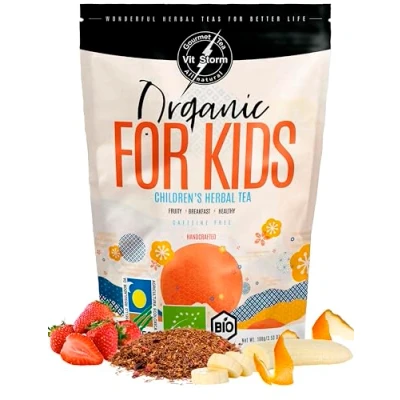 Image de Infusion Fruits Rouges BIO Tisane sommeil Enfant Confort Digestif Sans Théine Rooibos, Fenouil, Camomille, Mélisse, Banane, Fraise, Myrtille, Framboise, Thé en Vrac 100 g VITSTORM