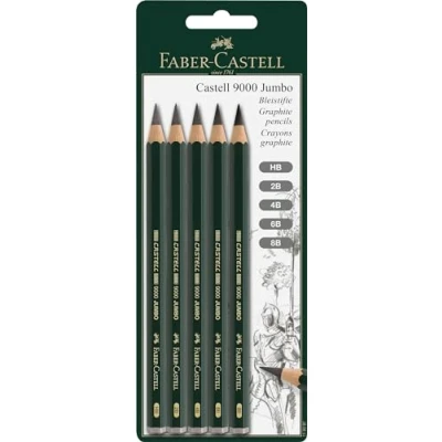 Image de Faber CASTELL 119397 Crayons graphite 9000 Jumbo blister 5 (HB, 2B, 4B, 6B, 8B)