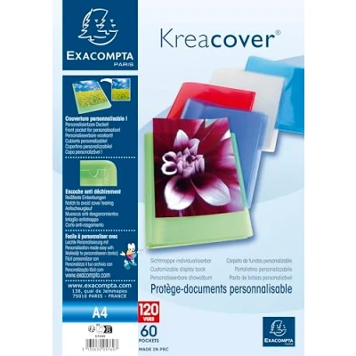 Image de Exacompta Réf, 5769E Paquet de 5 Protège Documents Kreacover Chromaline 60 Pochettes Cristal Lisse 120 Vues pour A4 Dim 24 x 32cm Couverture en Polypro Semi Rigide Couleurs Assorties