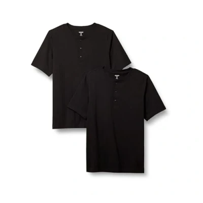 Image de Amazon Essentials Henley en Coton Coupe Classique à Manches Courtes Homme, Lot de 2, Noir, S