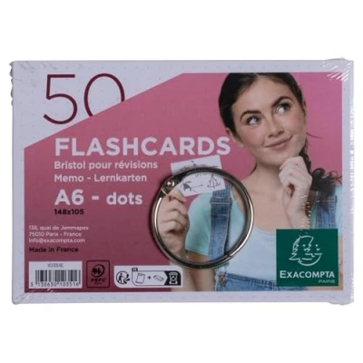 Image de Exacompta Réf. 10353E Carton de 19 paquets 50 Flashcards sous film + anneau bristol dots perforé cartes révisions 148 x 105 mm format A6 couleur vert