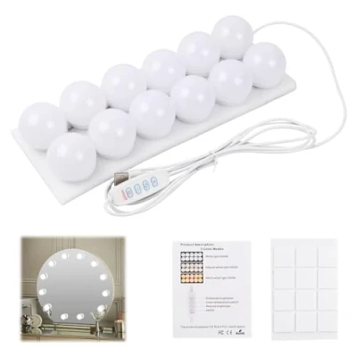 Image de Jinlaili Lumière de Miroir, 12 Dimmable Ampoules Style Hollywoodien LED, Lampes Maquillage et 3 Couleurs 9 Niveaux Luminosité, Lampe pour Miroir Coiffeuse