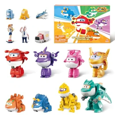 Image de Super Wings Jouets transformables pour Enfants 14 Pack, Avion 2 Pouces avec 4 Robots, Dinosaures boîte Cadeau Surprise à empocher garçons Filles de 3 Ans et Plus