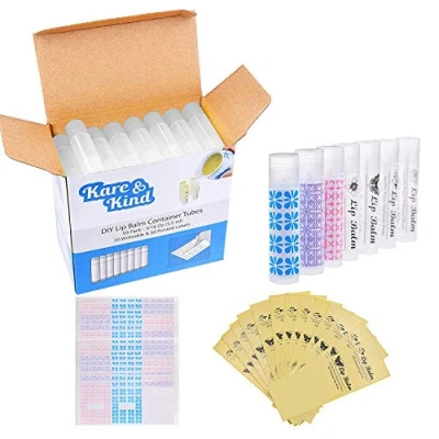 Image de Kare &amp; Kind Tubes à baume lèvres 5x5 Couleurs Bricolage Vide 5,5 ML 25 inscriptibles (5x5 Couleurs) et Autocollants imprimés Mécanisme de Torsion Casquette Faire des chapsticks