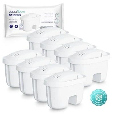 Image de Aquafloow Cartouche Filtrante pour l’Eau 8 Pièces Compatible Laica Bi Flux, Brita Maxtra, Dafi Unimax Filtre avec Charbon Actif et Résine échangeuse d&#039;ions, Réduction du Calcaire, Chlore