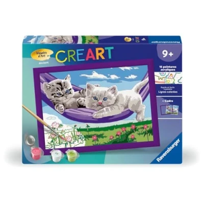 Image de CreArt Kids 18x24cm Chatons dans le hamac, Kit de peinture par numéros Numéro d&#039;Art, Dès 9 ans, 25828, Ravensburger