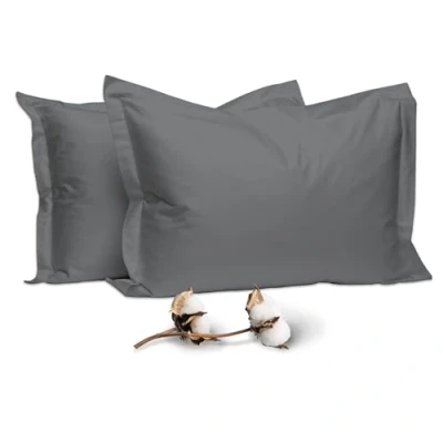 Image de Pizuna Coton Peigné Set de 2 Taies d&#039;oreiller 50x75 cm Gris foncé, 100% Longue Tige 400 Fils Armure Satin Douces en (Gris foncé Pièces)