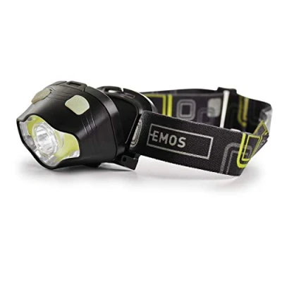 Image de EMOS P3536 étanche Rouge, 7 Modes de lumière, orientable IP43 avec 160 Heures d&#039;autonomie, luminosité 220 LM, portée 100 m, Lampe Frontale COB LED d&#039;extérieur, Noir/Jaune