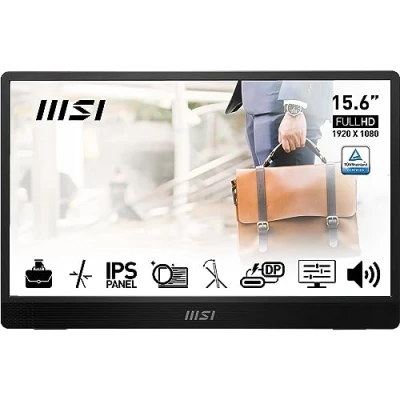 Image de MSI PRO MP161 E2 Moniteur Portable 15.6&quot; Full HD Dalle IPS 1920x1080, 60Hz, Pratique (PC, Ordinateur Portable, Mobile), Haut Parleurs, Cadre &amp; Stand Améliorés Mini HDMI 2.0b, 2 x USB Type C