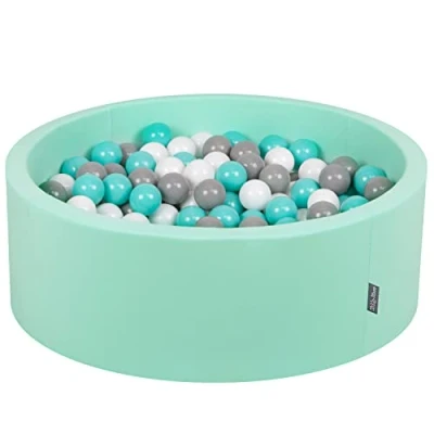 Image de KiddyMoon Piscine À Balles pour Bébé Rond 90X30cm/300 7Cm Fosses Boules Jouet Enfant, Menthe: Blanc/Gris/Turquoise Clair