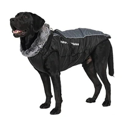 Image de veste d&#039;hiver 2 en 1 pour chien avec harnais confortable, imperméable, coupe vent, réversible, manteau chaud temps froid, chiens de taille moyenne et grande