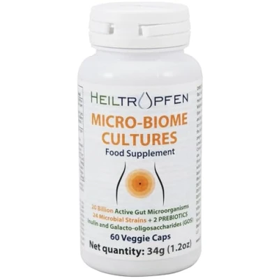 Image de Cultures du microbiome Probiotique digestif + Prébiotique 24 souches 20 milliards d&#039;UFC 60 Gélules Intestin actif Inuline et GOS Complément alimentaire Heiltropfen®
