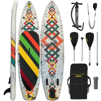 Image de ALPIDEX Stand Up Paddle Board 320x76x15 cm Sup Planche Gonflable iSup Sac à Dos Pagaie Pompe Double Action Laisse Max. 200 kg, Couleur:Blanc