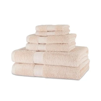 Image de Amazon Basics Serviettes de 2 Bain, essuie Mains et Petites en Coton Biologique, résistant à la décoloration, Lot 6, Rose Fard À Joues