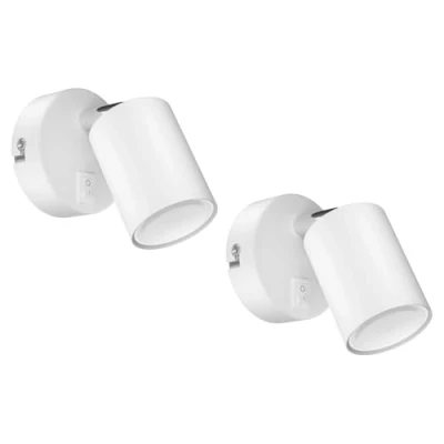 Image de ledscom.de 2 pièces Spot mural WAIKA, à une flamme, avec interrupteur, GU10, blanc mat, incl. ampoule LED GU10 630lm, chaud