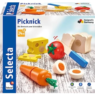 Image de Selecta 62020 Jeu de pique nique, différents aliments en bois, pour dinette, 13 éléments