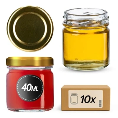 Image de KADAX Lot de 10 mini bocaux en verre Weck, 40 ml, ronds, avec couvercle à visser, pour dégustation, confiture, miel, etc