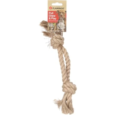 Image de Flamingo Jouet pour Chien Chanvre Kush Corde à Tirer Double avec 2 Noeuds Brun 31x5,5x5cm Prévient la Plaque Dentaire Masse Les gencives 100% Naturel