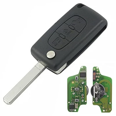 Image de LAKAMODO Clé Vierge Complète Télécommande 3 Boutons Phare CE0523 à Programmer pour Citroen C1 C2 C3 C4 C5 C6 C8 Xsara Picasso Peugeot 207 208 307 308 407 807 Lame Non Rainurée
