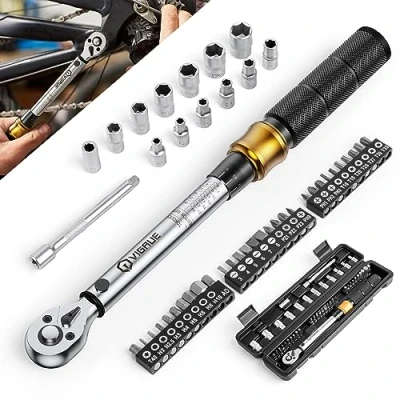 Image de VIGRUE Clé Dynamométrique 1/4&quot;, de Torsion 5 25 Nm Précision ± 4% con Bouton Libération Rapide, Tête à Cliquet Réversible, Barre d&#039;extension, Adaptateur pour Vélos Route y Montagne, Moto