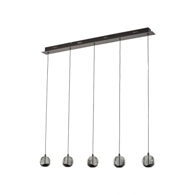 Image de Lucande suspension LED Hayley, noir, à 5 lampes, allongée