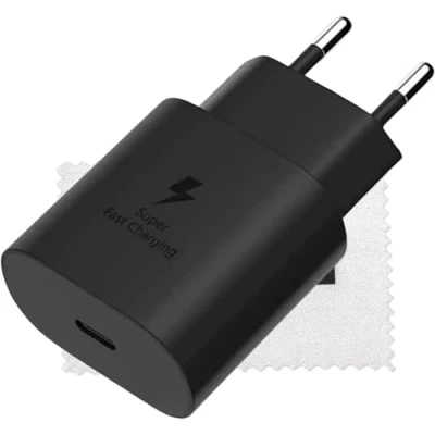 Image de Chargeur d&#039;origine Samsung EP TA800 25W pour Galaxy S21, S21 Plus, Ultra, S20, S20 5G, FE, Plus 5G (sans câble de données) avec Chiffon Nettoyage Shlok