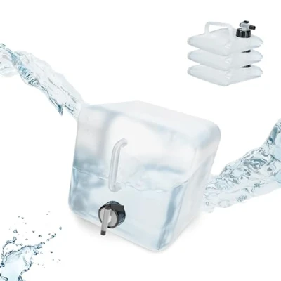 Image de Relaxdays Jerricans carrés pliants en Lot de 4, Contenant à Eau, avec Robinet, sans BPA, 5 litres, Transparent