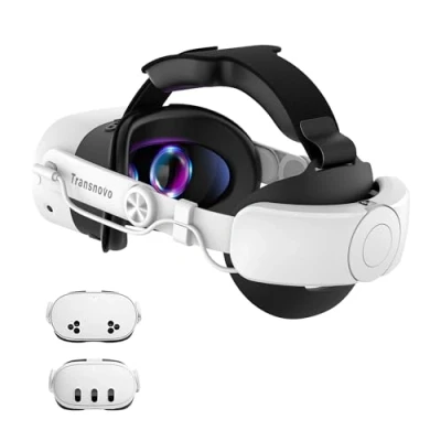 Image de TRANSNOVO Sangle avec Batterie de 10 000 mAh, Compatible Quest 3/3S, Zoom à Une Touche, Charge Rapide 18W, Design équilibré par gravité, Coussin réglable et Amovible