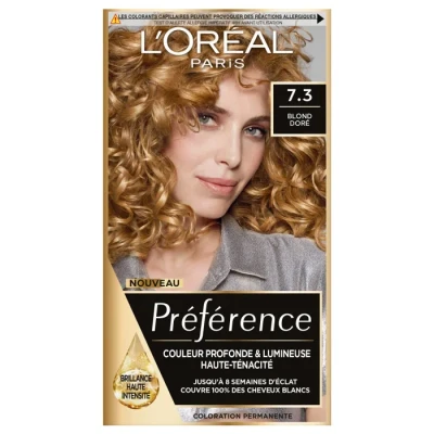 Image de L’ORÉAL PARIS Coloration Cheveux Permanente Longue Durée &amp; Lumineuse Couvre 100% des Blancs Préférence Nuance : Floride (7.3), Blond Doré