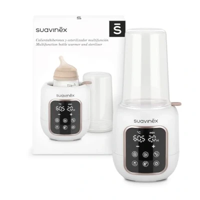 Image de Suavinex, Chauffe Biberon et Stérilisateur 2 en 1. 5 Modes : Décongelation, Mode Rapide, Petit Pots, Bain Marie Stérilisation. Pour Lait Maternel ou Poudre, Arrêt Automatique, Blanc