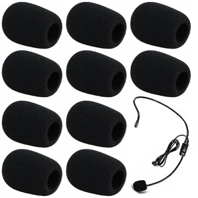 Image de 10 Pcs Bonnette Micro,Mousse Micro Casque,Mini Microphone Casque Pare brise Mousse,Pour La Salle De Classe,Interviews D&#039;Actualités,La Conférence,Diamètre 8mm,Noir