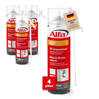 Image de 621 ALFA Mousse PU expansive bi composants 400ml manuelle pour châssis, à durcissement rapide, rendement du volume 12 14 l (une fois posé), lot de 4