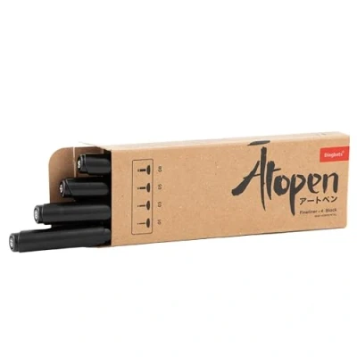 Image de Dingbats Ātopen Fineliner Stylo Noir 4 Pack Feutres Pointe Fine À base d&#039;eau, Anti bavure Dessin Feutre pour Journal, Calligraphie