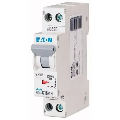 Image de EATON 264746 PLG4 C16/1N DISJONCTEUR MODULAIRE PH/N Blanc MANETTE GRISE 1P+N / 16 A COURBE C Raccordement à vis