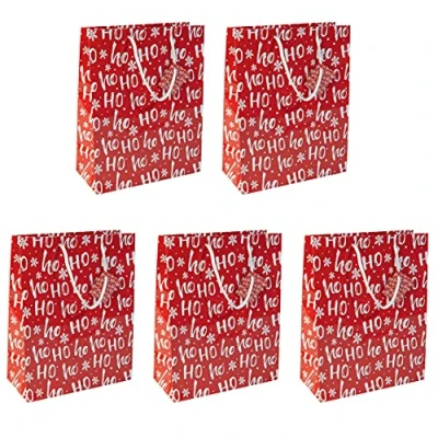 Image de SIGEL Qw003 Lot de 5 Sacs Cadeaux Noël, 33 X 26 cm, Rouge et Blanc