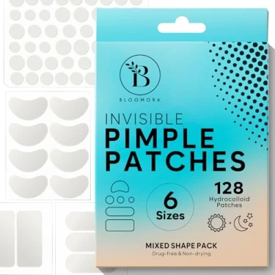 Image de Grands Patch Bouton Acne Invisible pour le Visage, Pimple Hydrocolloïde, Traitement de l’Acné Anti Bouton, (6 Tailles, 128 Pièces)