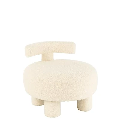 Image de J Line Pouf Rond Dossier Bouclé Blanc